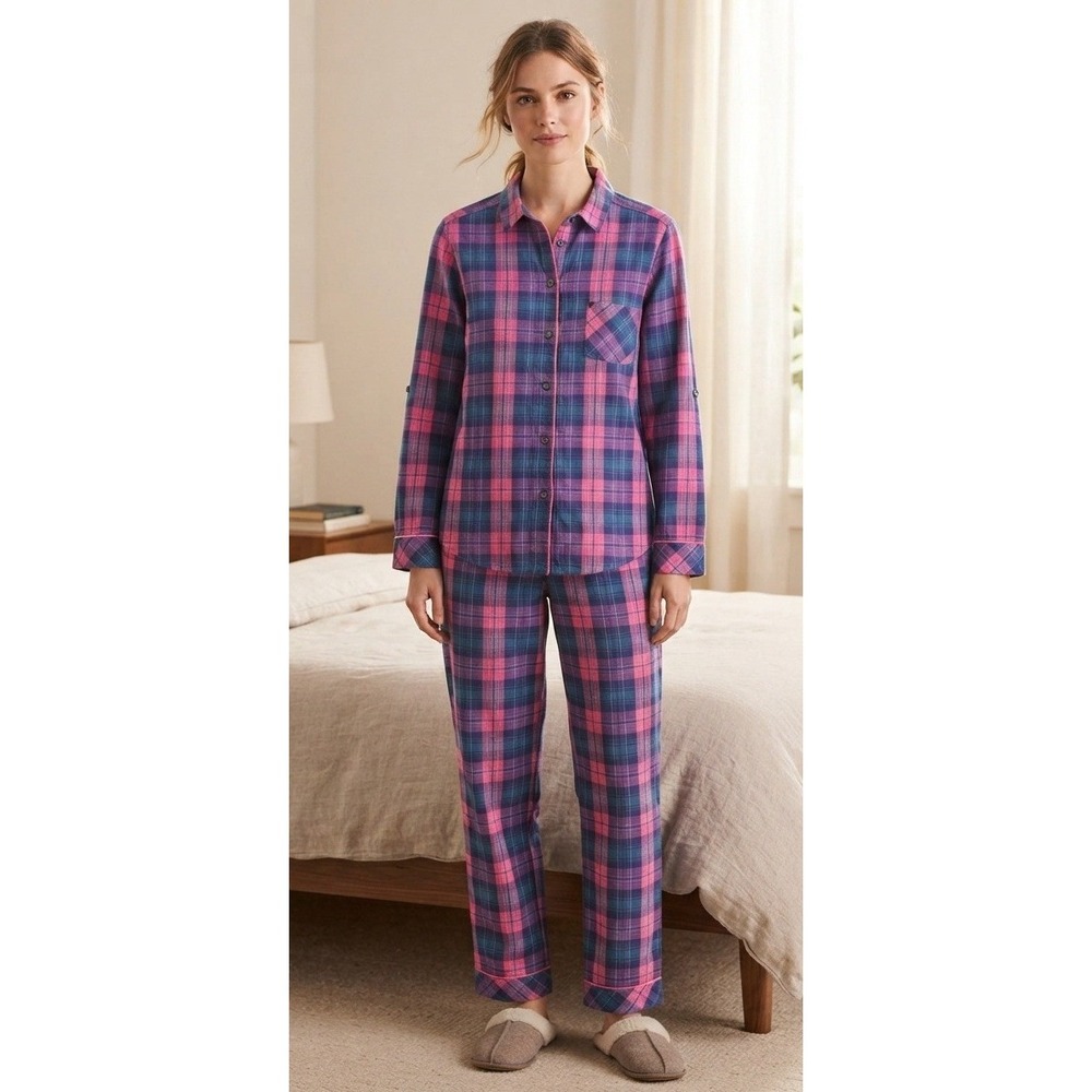 Victoria's Secret Blue Pink Plaid Pajamas Size M Soft Flannel Set Top‎ & Bottoms